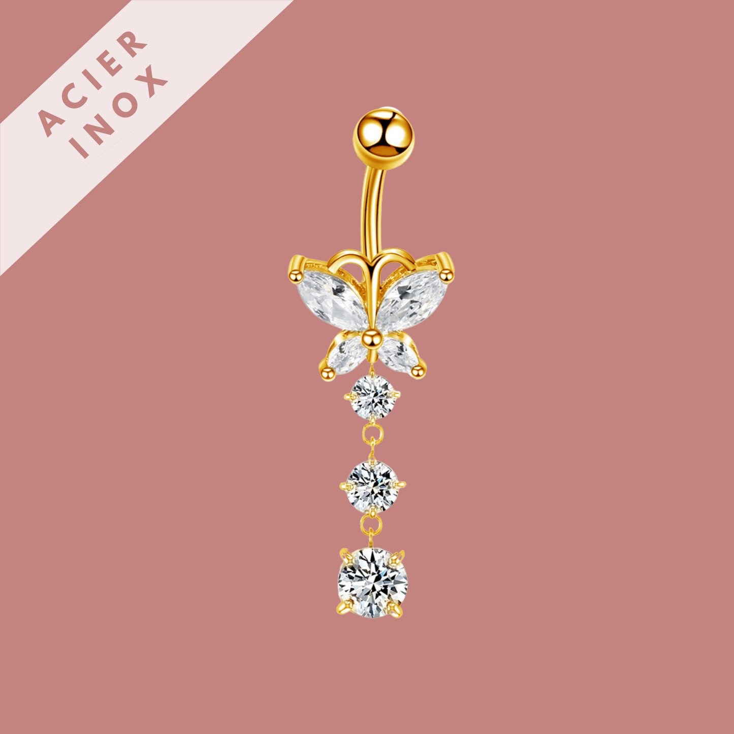 Piercing Papillon XL Nombril - Acier doré